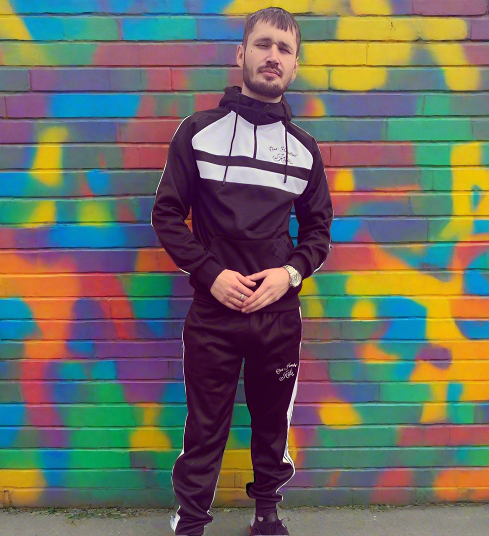OHK Mens Black With White Front Panel Half Zip Hooded Tracksuit